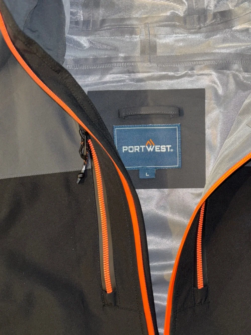 Portwest NWT EV460 Waterproof Shell Jacket - Charcoal, Black & Orange - Large